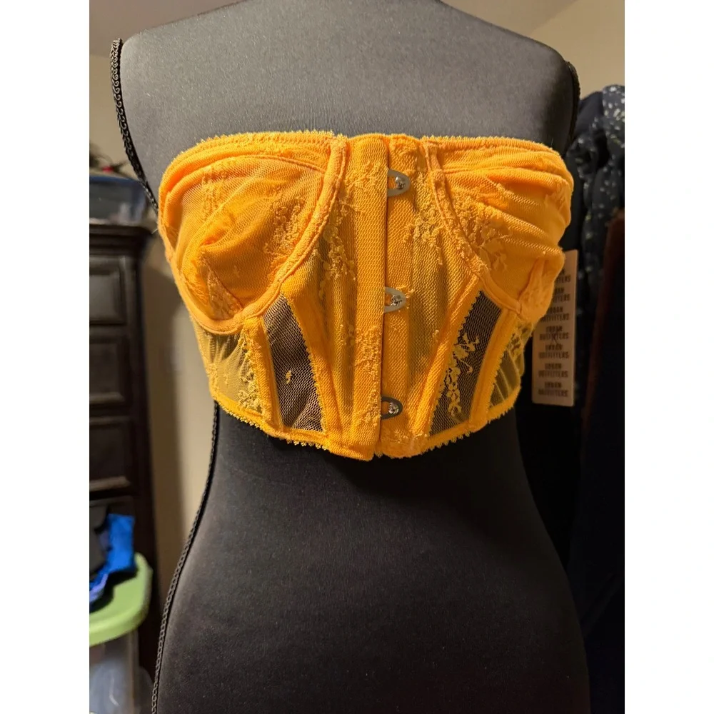 Urban Outfitters Out From Under Lace Corset Bustier Top Gold Orange Strapless M